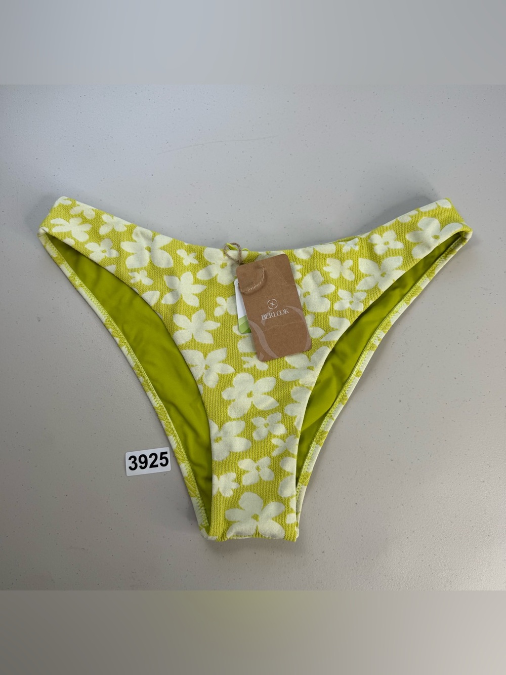 Berlook Bikini Bottom XL Textured Lime Green Floral New